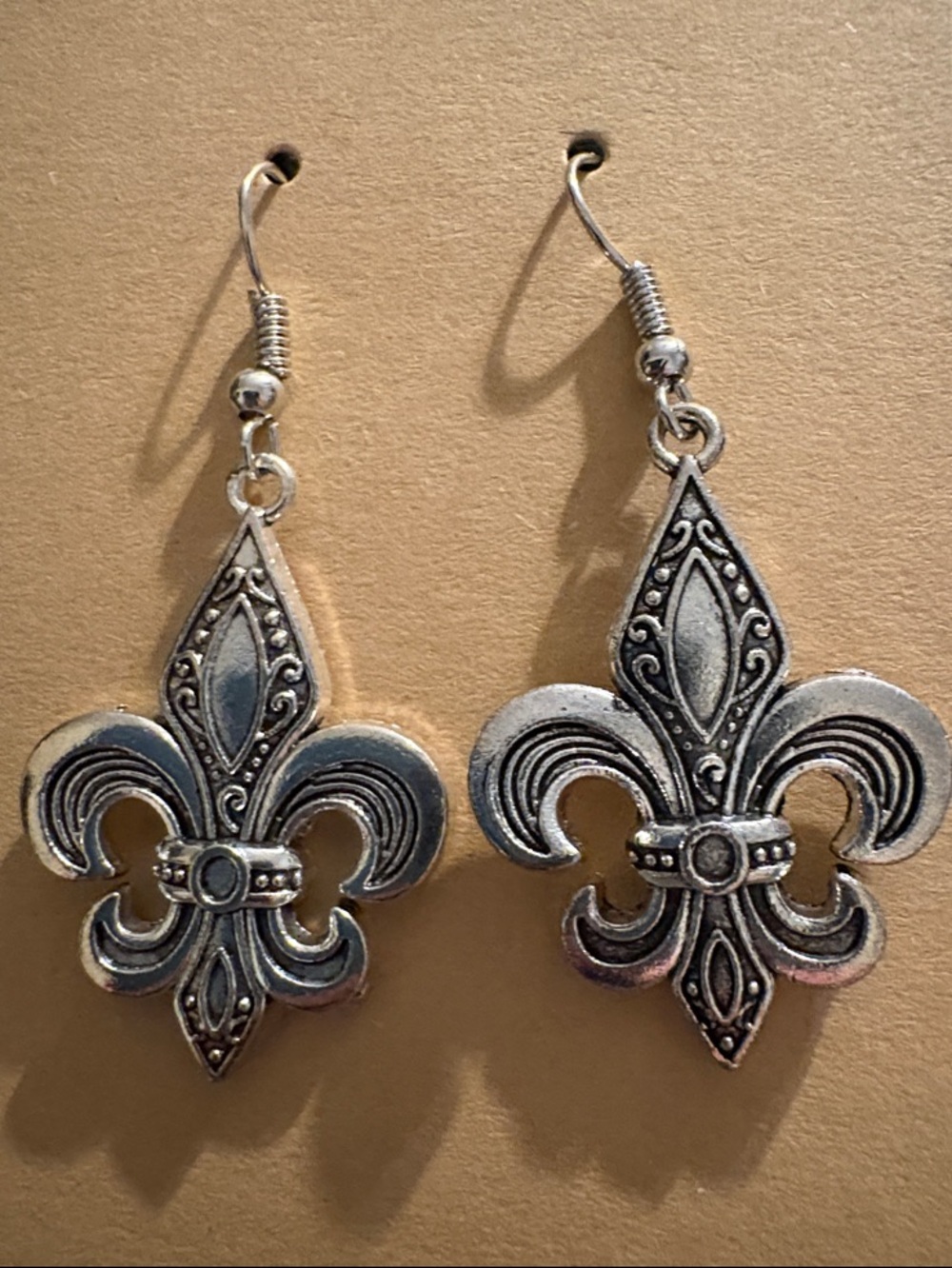 Fleur-de-Lis Silver Tone Drop Earrings